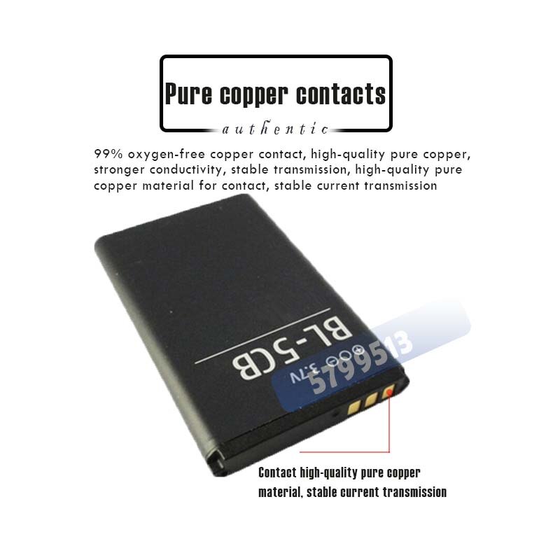 1PC 800mAh BL-5CB BL5CB Lithium Li-Po Battery For Nokia 1616 1050 1000 1280 1800 C1-02 106 1200 3600 2135 6620 Phone batteries