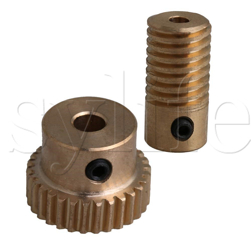 30 Teeth Golden Yellow Metal Worm Gear Set with 4mm Hole Wheel and 3.17mm Hole Shaft