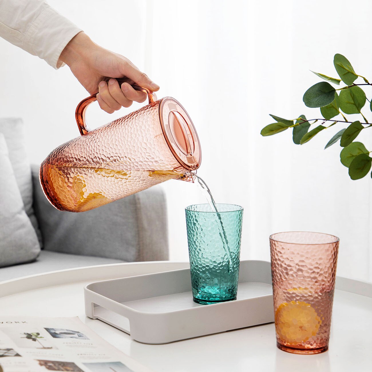 1950ml Plastic Juice Water Bottle Jug Drinkware Large Bottle Pot with Lid Water Dispenser Container Green Cup Mug