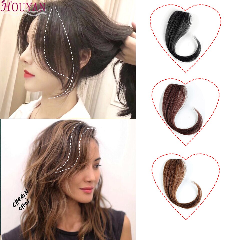 HOUYAN-perruque frange longue femme 25-30cm | clip de cheveux, frange frontale étendue, cheveux naturels