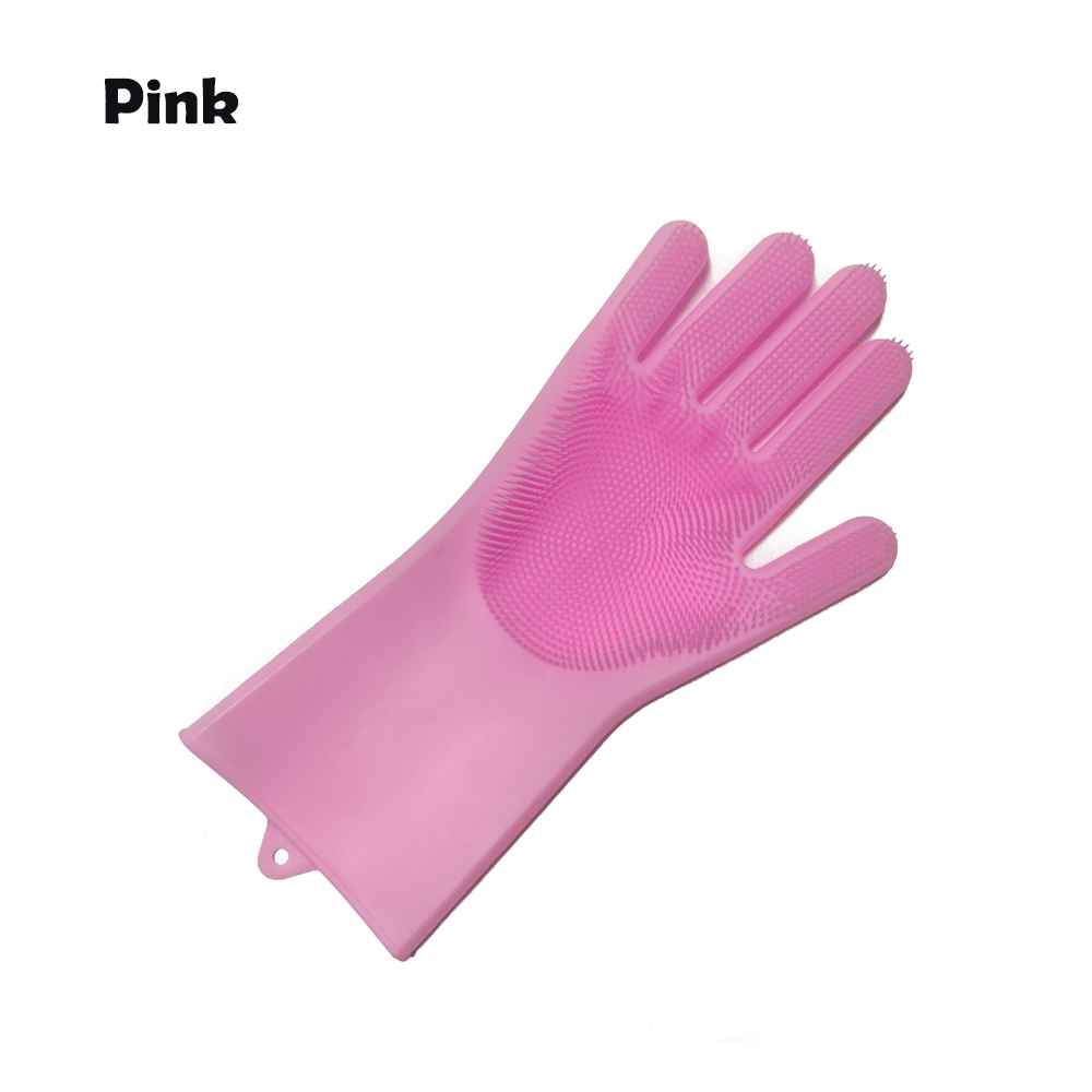 2 In 1 Magic Silicone Dishwashing Scrubber Dish Washing Sponge Rubber Gloves Housekeeping Kitchen Cleaning Tool: Pink right