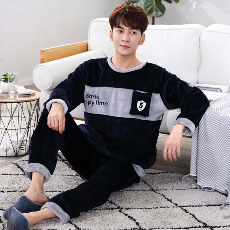 Winter Thick Warm Flannel Pajama Sets For Men Long Sleeve Coral Velvet Pyjama Male Sleepwear Homewear Clothes Pijama Hombre: 1813 / XL