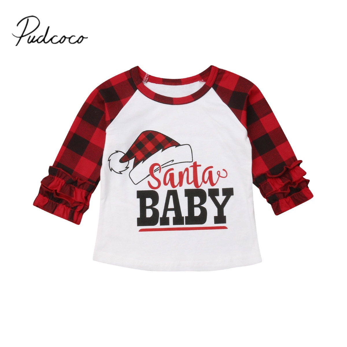 Merk kerst baby meisjes jongens sweatshirt tops letter santa baby xms hoed print geruite patchwork trui tops