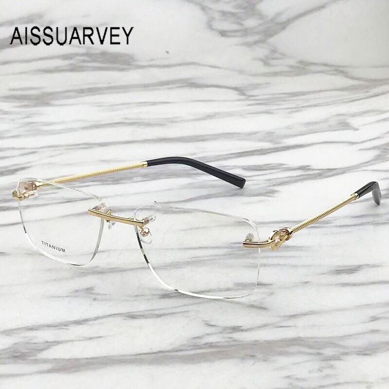 Titanium Brilmontuur Mannen Brillen Frames Mannen Mode Randloze Gouden Bril Top Optische Brillen Recept