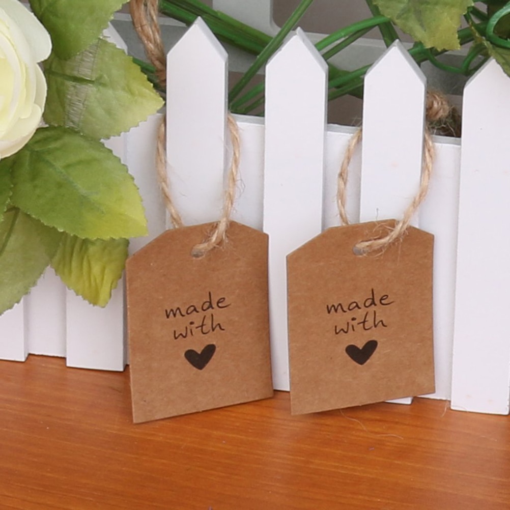 100Pcs Gemaakt Met Liefde Teken Papier Tag Wedding Party Label Met Touw