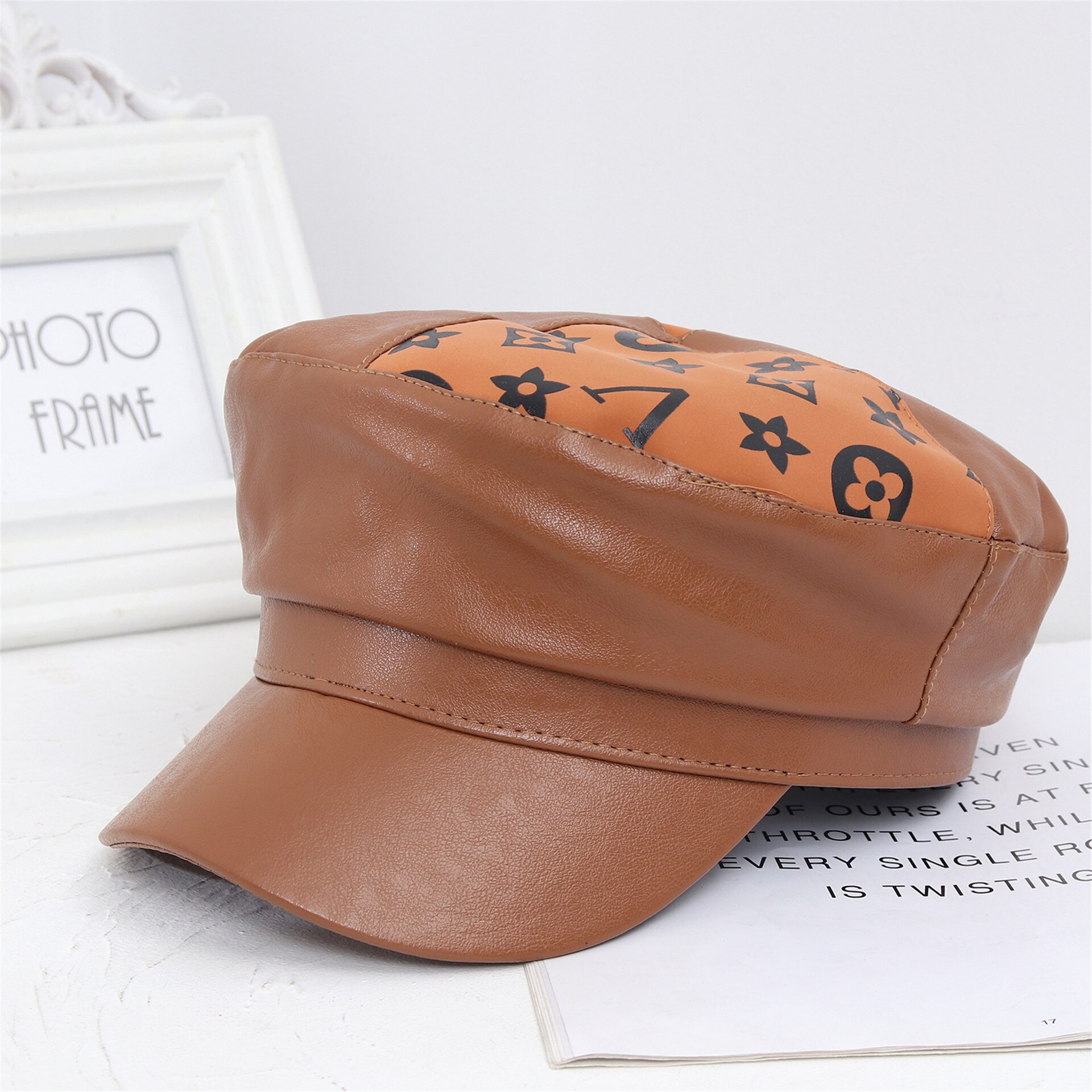 Chapeau octogonal à large bord avec broderie dôme, lettres coréennes, anglais, Ins Wild, quatre saisons, Hatrma, automne et hiver: 5