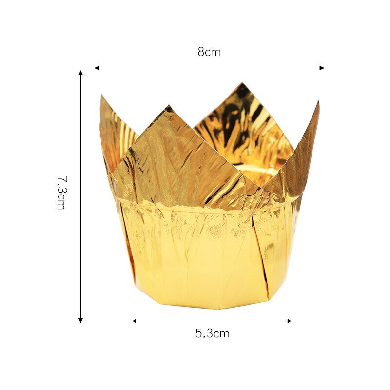 50Pcs Golden Muffin Cupcake Liner Tulip Flower Shape Cupcake Liner Baking Cup Tray Cake Wrapper Tray Case Oilproof Cake Wrapper