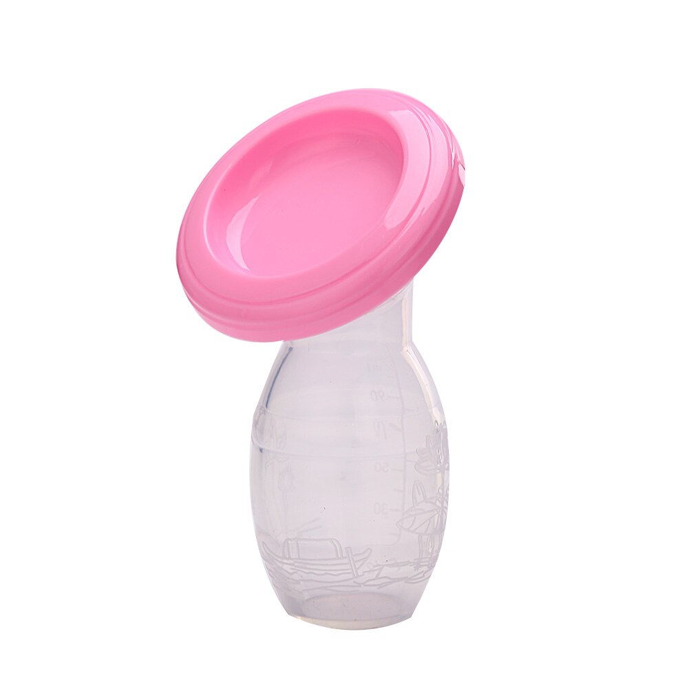 Manual Baby Breast Pump Silicone Milk Collector with Lid Breastfeeding Tool Easy To Use Food-Grade Silicone Safe Breast Pump: Pink