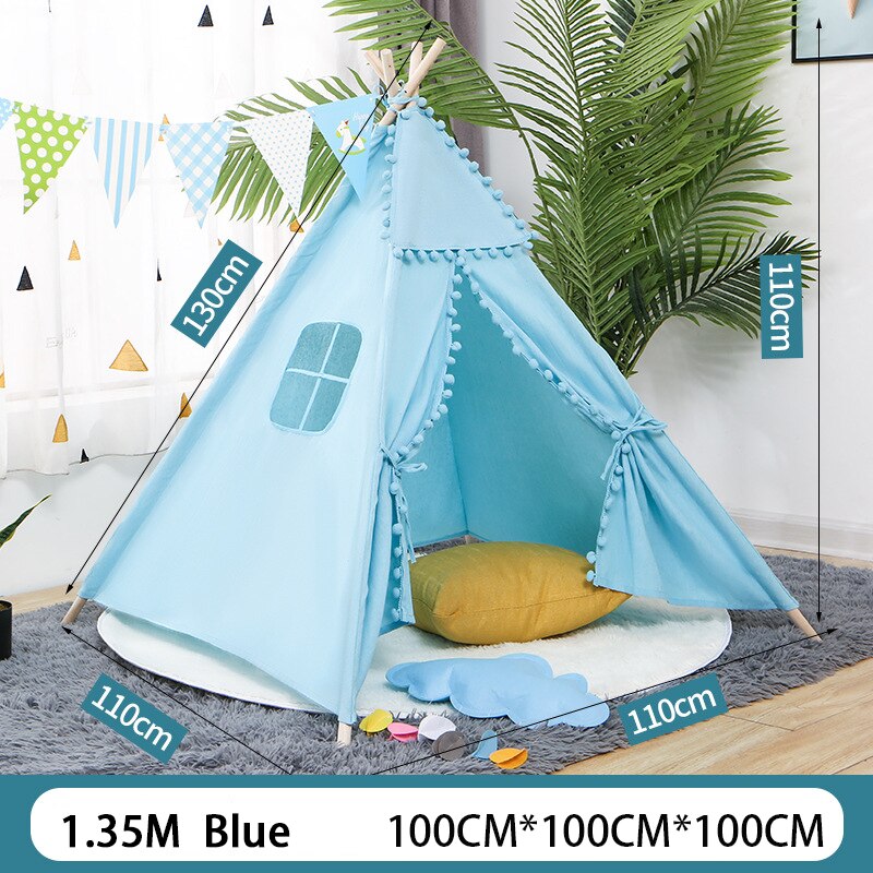 Teepee Tent for Kids Foldable Children Play Tent for Girl and Boy 4 Poles White Playhouse Baby Toy for Indoor and Outdoor Games: TD1070D / Length 1.6M TENT