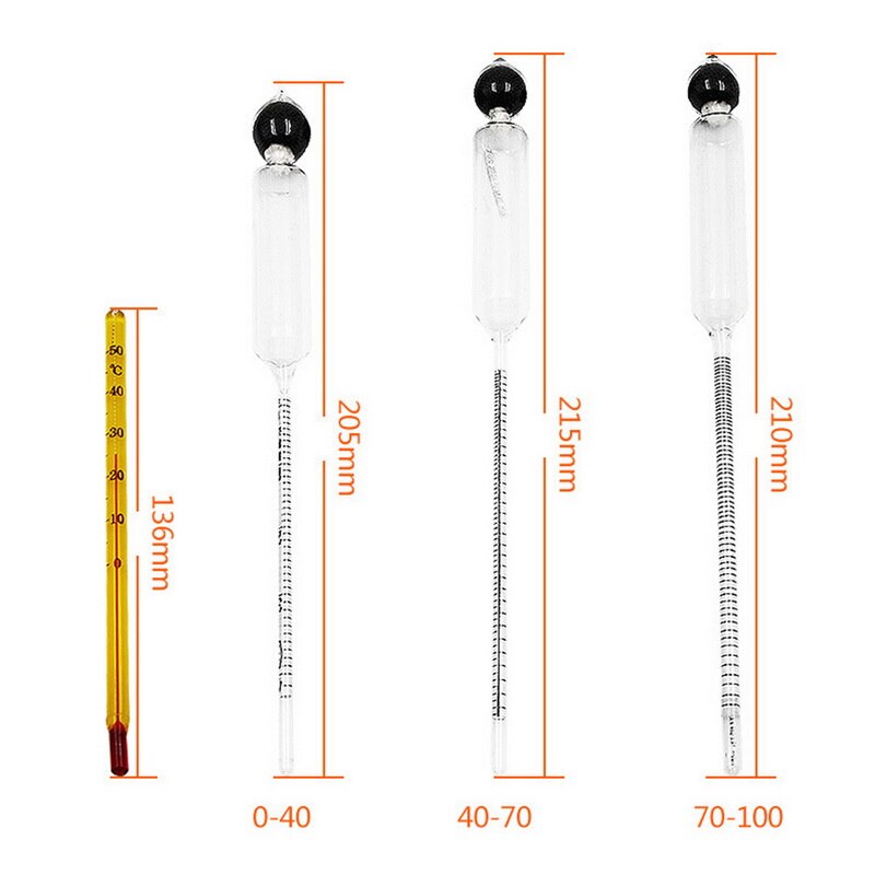 Thermometer Wine Meter Vintage Alcohol Concentration Meter Tool Hydrometer Alcoholmeter Set 0 To 100% Alcohol Meter Tester 4PCS