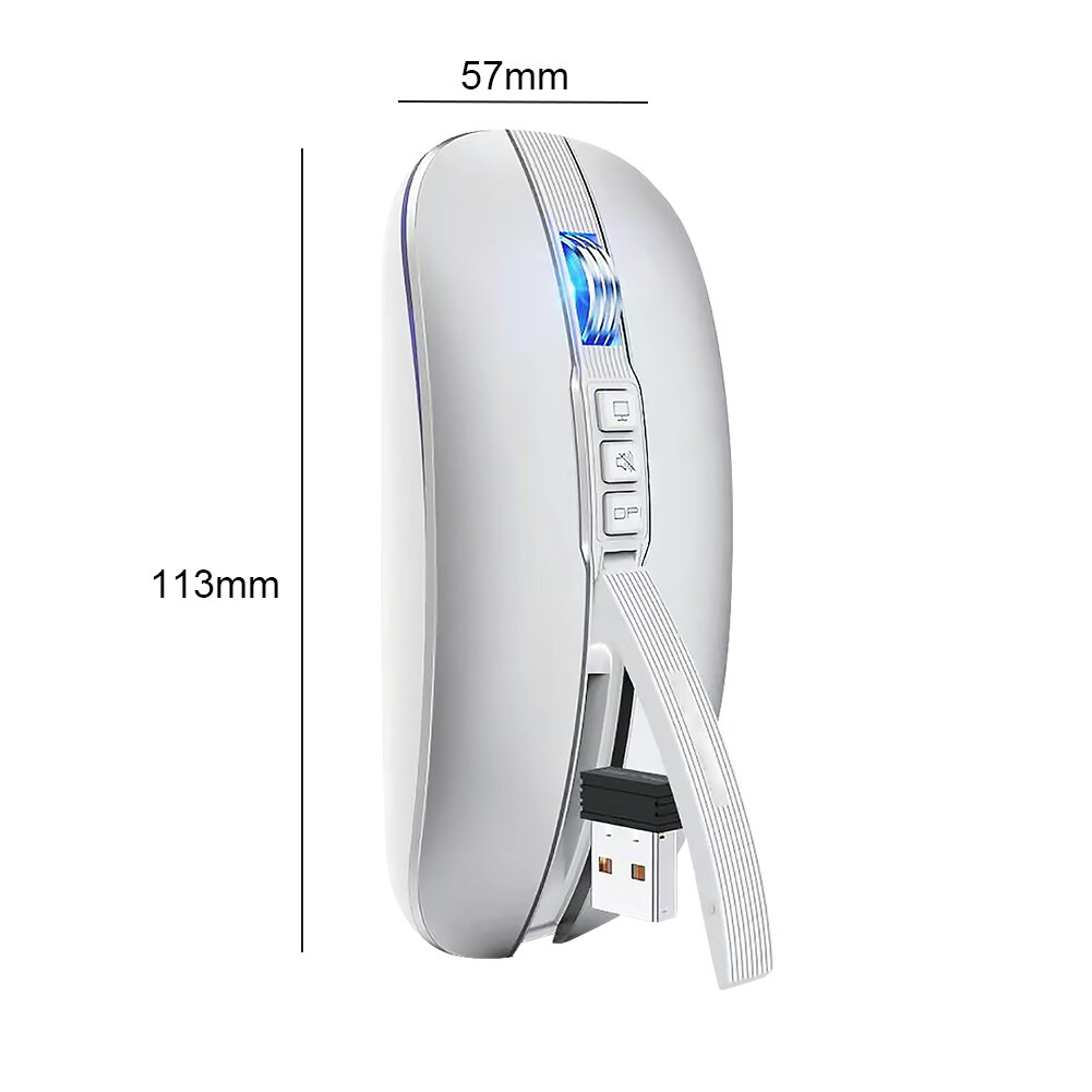 M113 Bluetooth-Compatible Wireless Gaming Mouse USB 2.4G 2400DPI PC Laptop Mouse Home Office Smooth Gaming Business: Silver