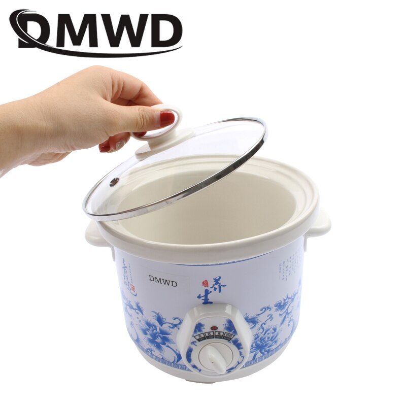 CUKYI electric 180w Slow Cookers mini mechanical timer control stew foods Ceramic liner Blue and white porcelain color 2.5L