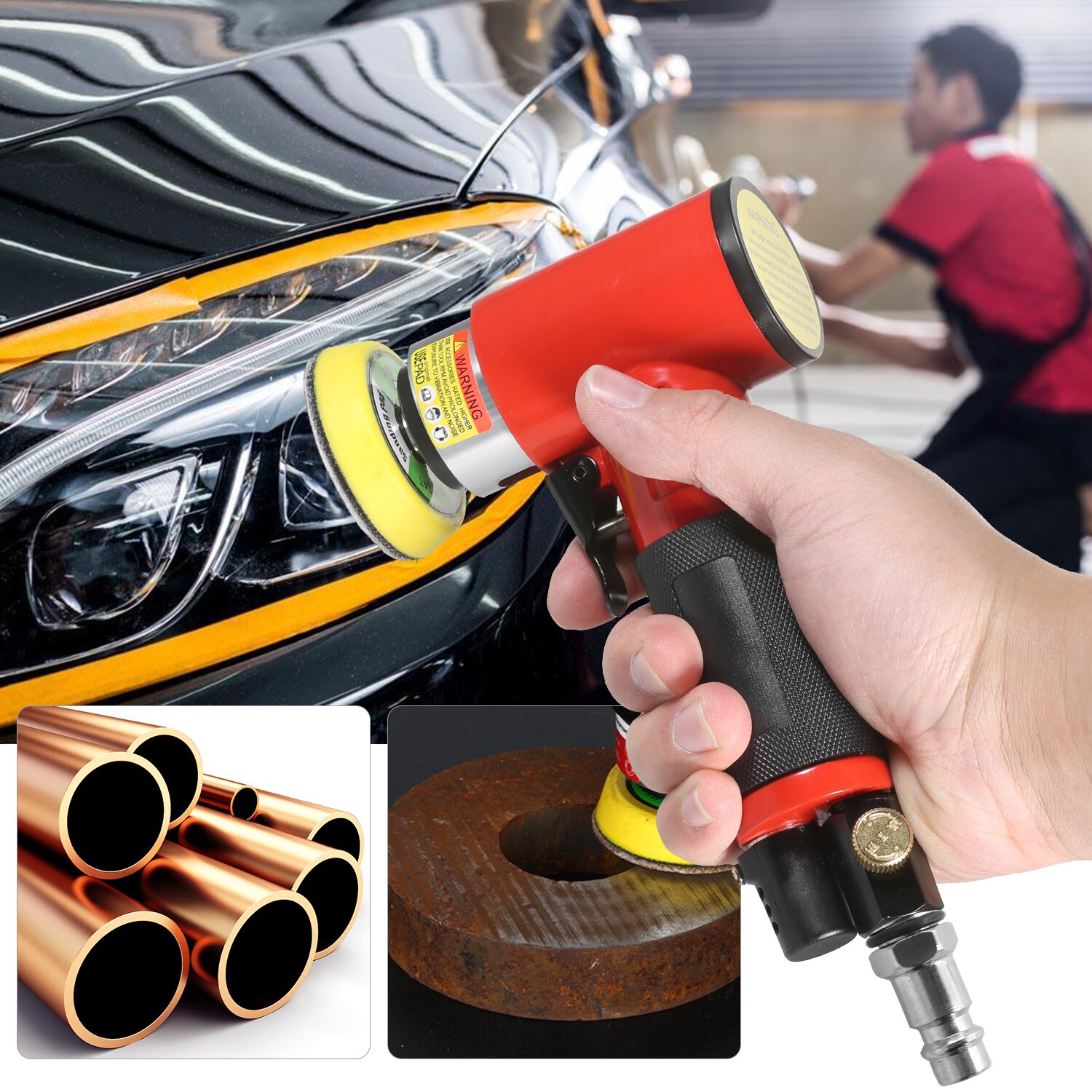 Mini Air Sander with 1/2/3 Inch Sand Disks Random Orbital Pneumatic Sander Air Powered Sanders &amp; Polisher with 15 Sandpapers