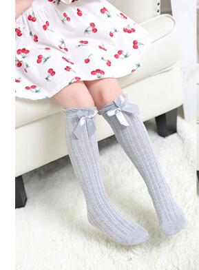 Chaussettes hautes pour -né, chaussettes d'été en maille fine, en coton doux, avec nœud papillon, pour bébé fille: gray bow front