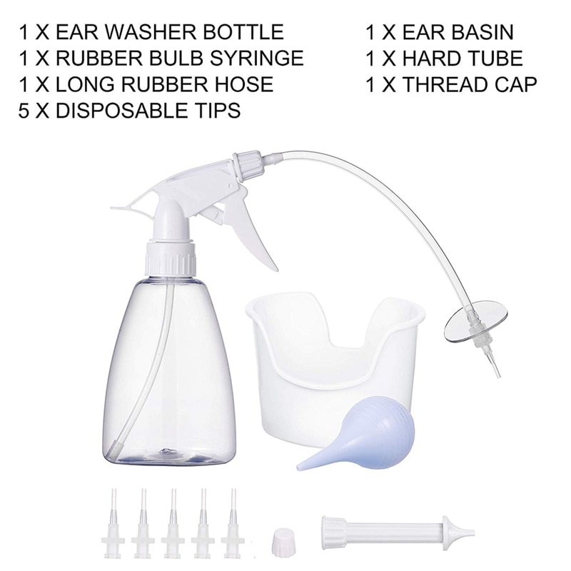 300 Ml Ear Wash Earwax Removal Tool Kit Ear Irrigation Washer Bottle System Ear Cleaning Set With Squeeze Ball / Brush Adult C