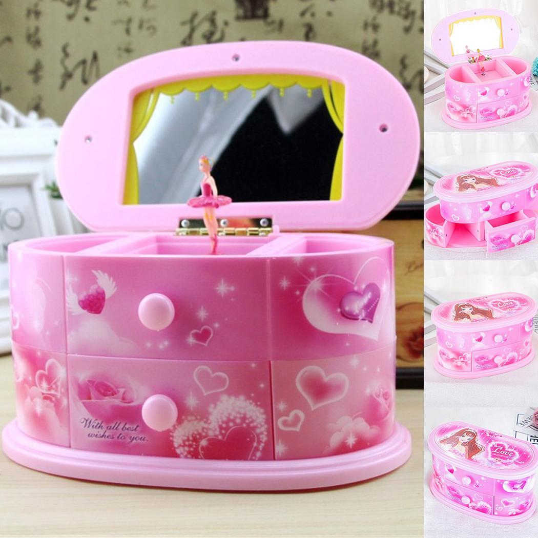 Rotating Girl Music Box Jewelry Pink Storage Case Children Birthday