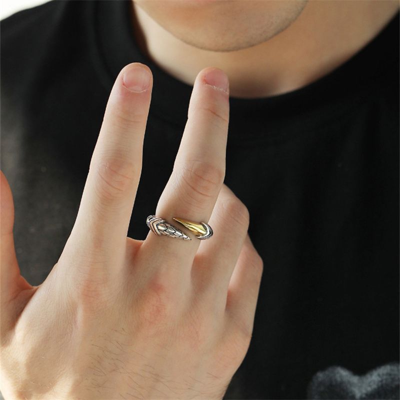 Anello con artiglio di drago retrò di personalità Accessori per dita maschili Anello in argento sterling 925 vintage per gioielli da uomo regolabili