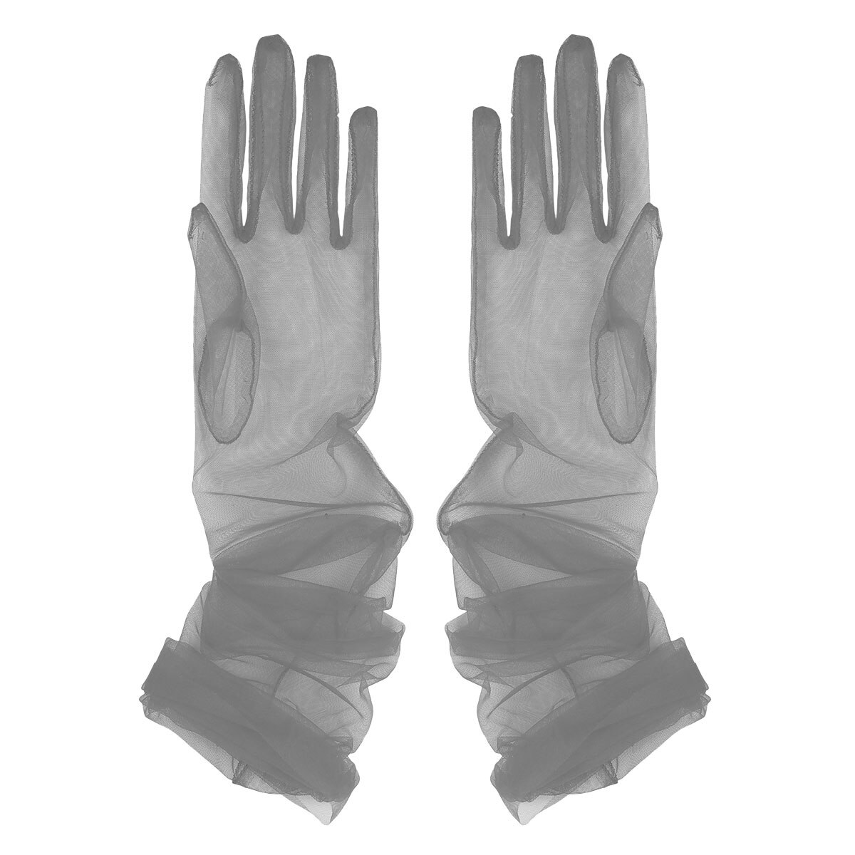 Elegantes guantes largos de tul transparente para mujer, guantes largos sexis de dedo completo para boda y , accesorios para damas de fotografía: Grey