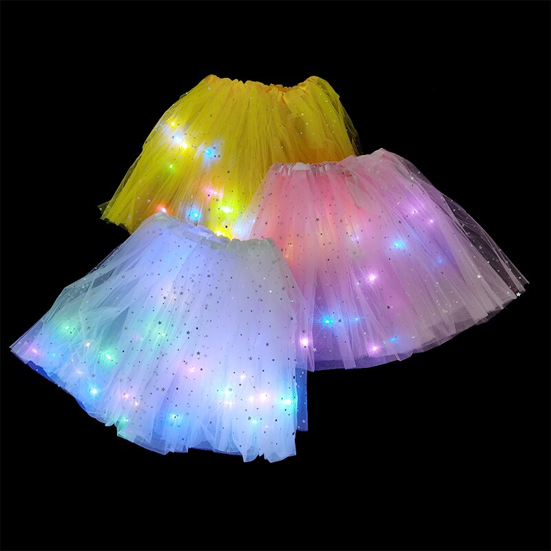 LED świecące światło księżniczkowe spódniczki Tutu dla dziewczynek kobiet zapalić Tutu ślubne stroje imprezowe Cosplay urodziny prezent Luminous tkaniny