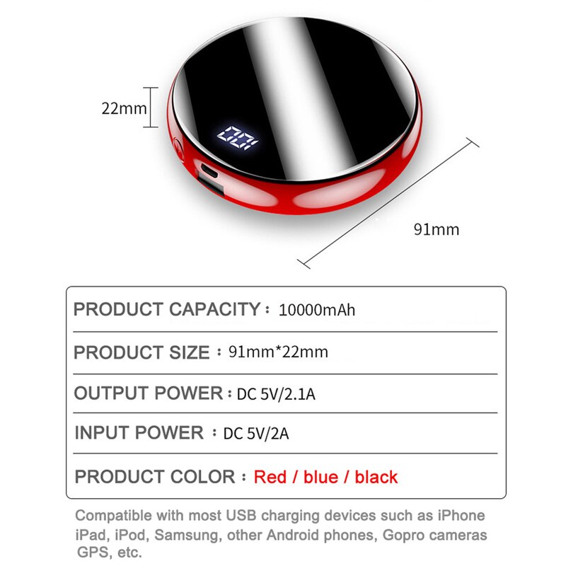 Mini batterie externe portative ronde Micro USB chargeant le chargeur sûr de grande capacité de petite taille pour Xiaomi iphone Samsung Powerbank