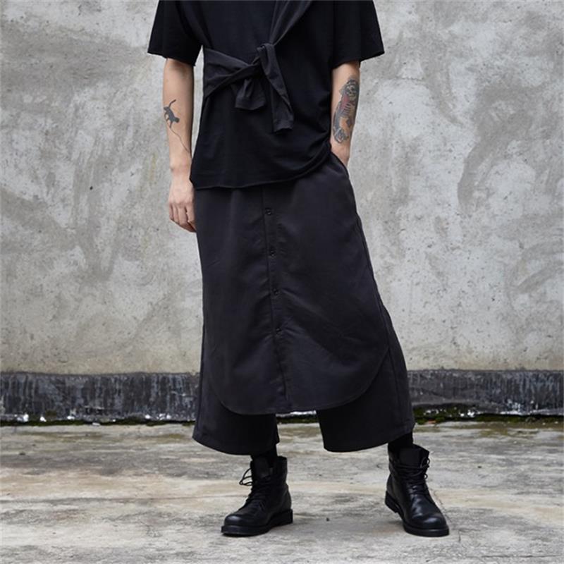 Nove pantaloni da uomo divisi primavera/proprietà Yamamoto nero giappone pantaloni gonna allentata falsi dovuto cavallo basso uomo pantaloni gamba larga tendenza