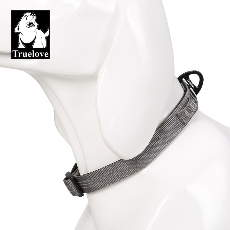 Truelove Gewatteerde Halsbanden Voor Grote Kleine Honden Nylon verstelbare Reflecterende Zachte Quick Release Hond Ketting Voor Huisdieren: gray / S 25-35cm Neck