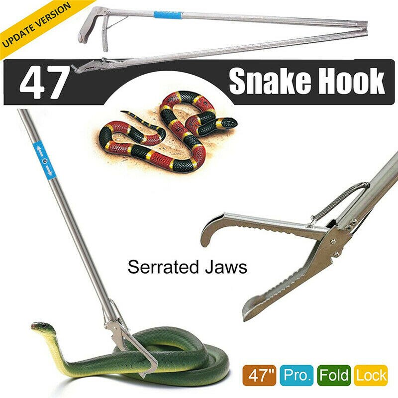 1.2m sammenleggbare slangetang pinne reptil fangst grabber folding bred kjeve slange tang rustfritt stål slange kontroll verktøy