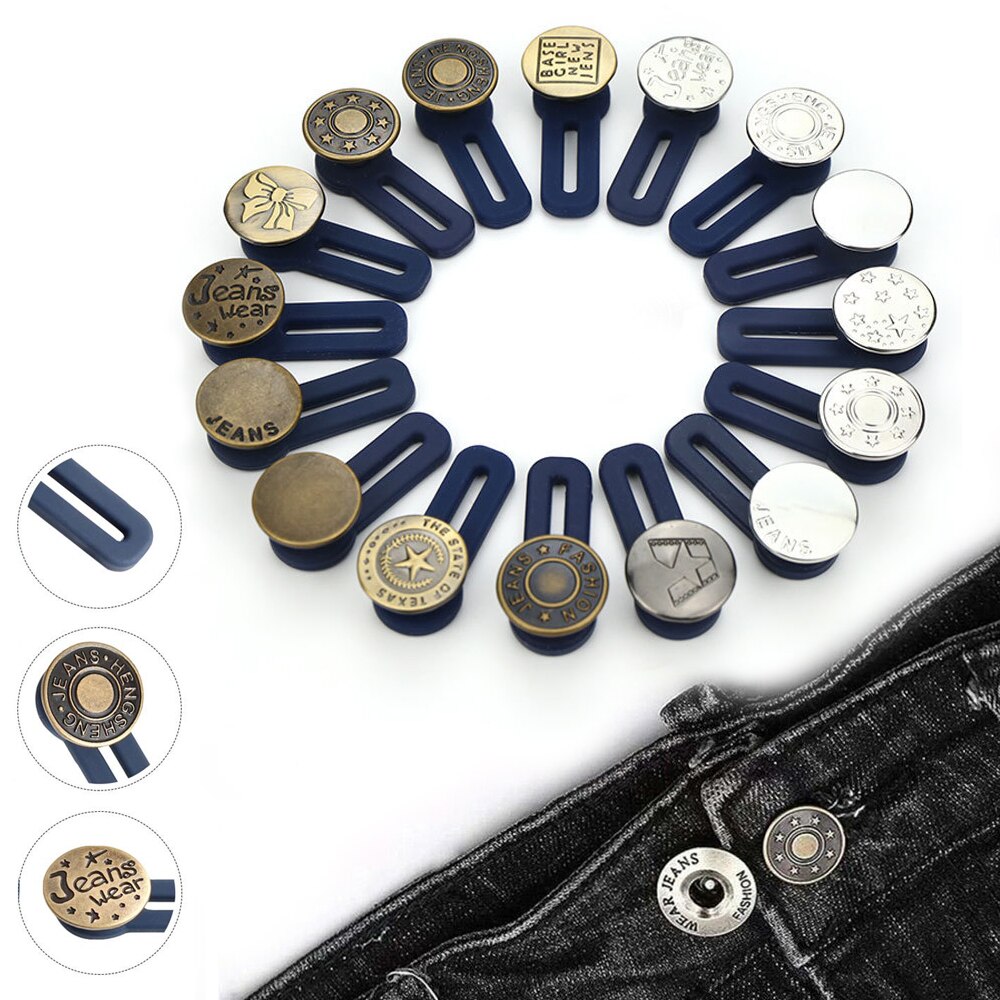 5PCS Retractable Buckles Metal Buttons Jeans Waist Extender Adjustable Disassembly Free Sewing Buttons for Clothing Jeans Pant