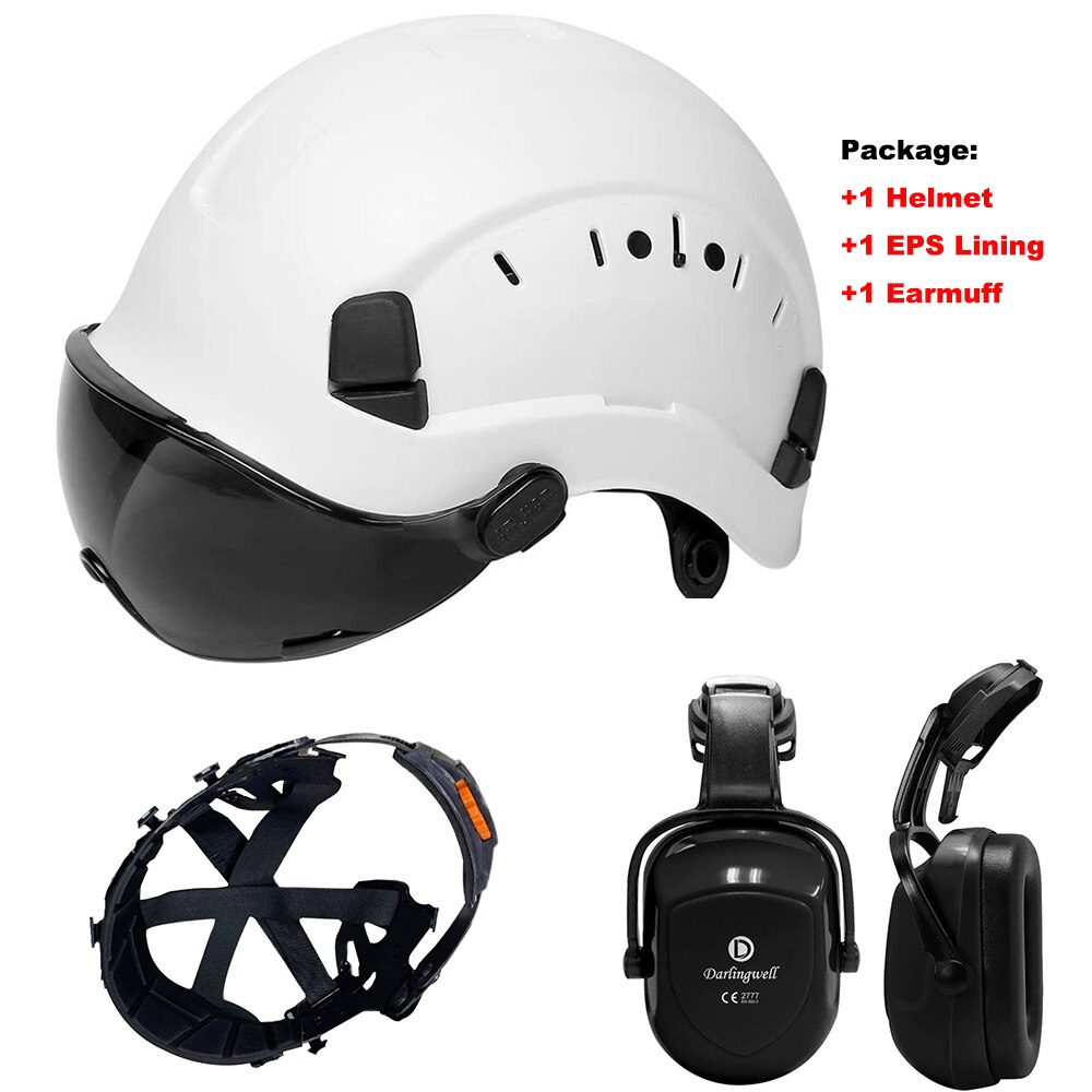 Veiligheid Helm Met Bril Oorbeschermer Voering Set Bouw Hard Hoed Abs Beschermende Motorhelmen Werk Cap Outdoor: G Safety Helmet Set