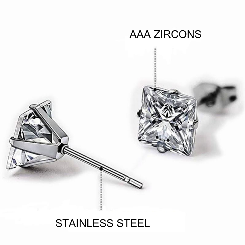 Dimensioni da 3mm a 8mm acciaio inossidabile 316 L con zirconi quadrati puliti per uomo e donna