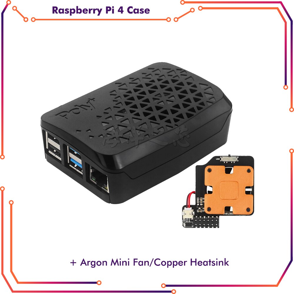 Raspberry Pi 4 POLY+ Vented Case ABS Enclosure Black Shell with Argon Mini PWM Speed Control Fans for Raspberry Pi 4 Model B