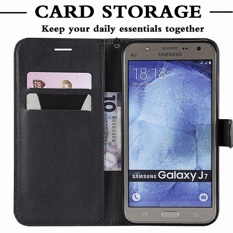 Funda de cuero con tapa para Samsung Galaxy J7, carcasa de lujo con tarjetero para Samsung Galaxy J7 J710 J710F