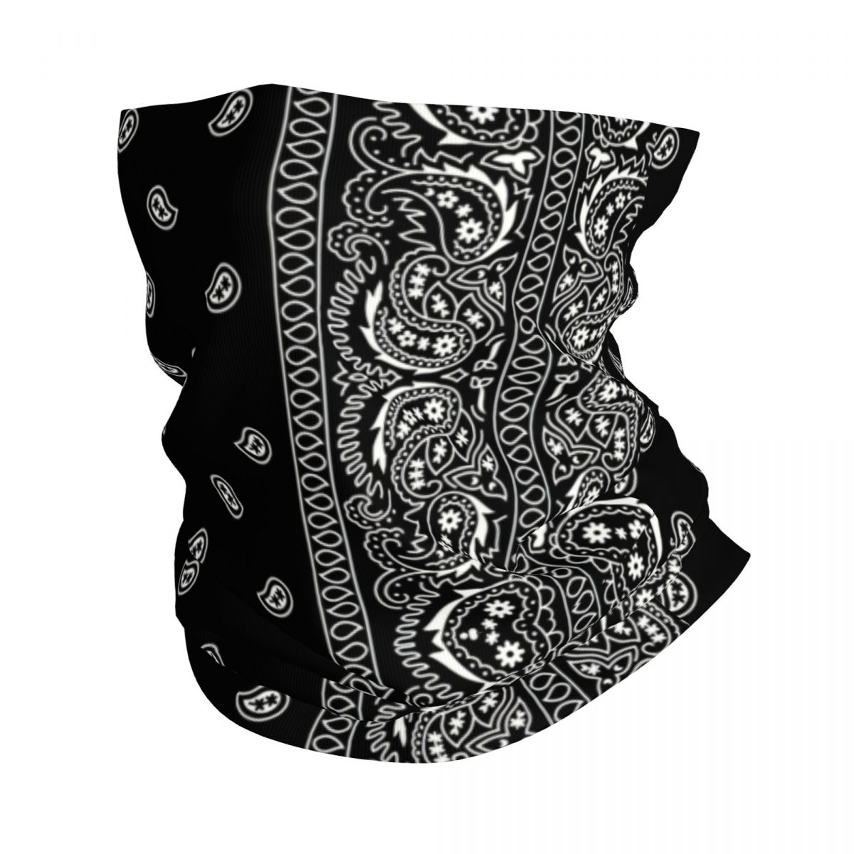 Custom Black Bandana Pattern Bandana Neck Gaiter for Hiking Cycling Women Men Wrap Scarf Paisley Style Headband Warmer: black