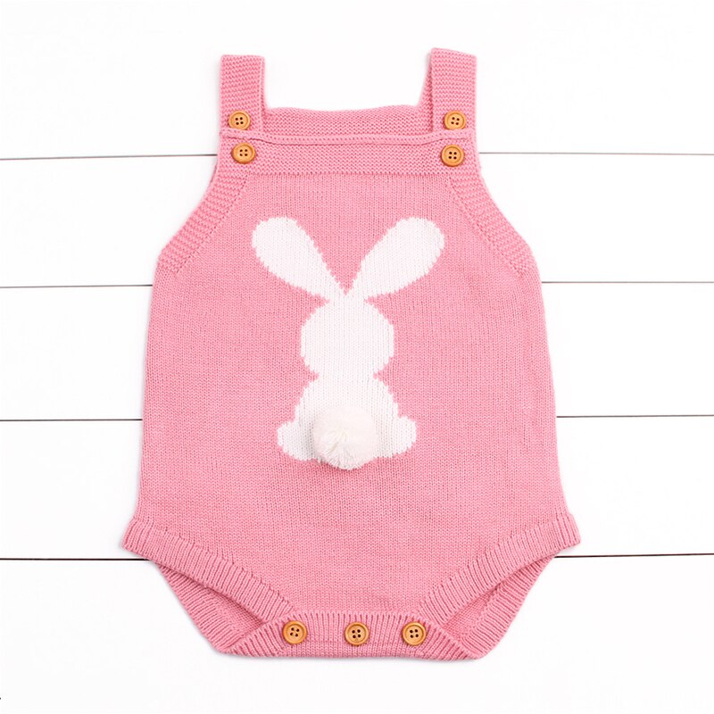Leuke Bunny Peuter Kids Baby Meisje Jongen Breien Wol Mouwloze O-hals Overdekte Button Solid Konijn Cartoon Mooie Romper 3 Stijl