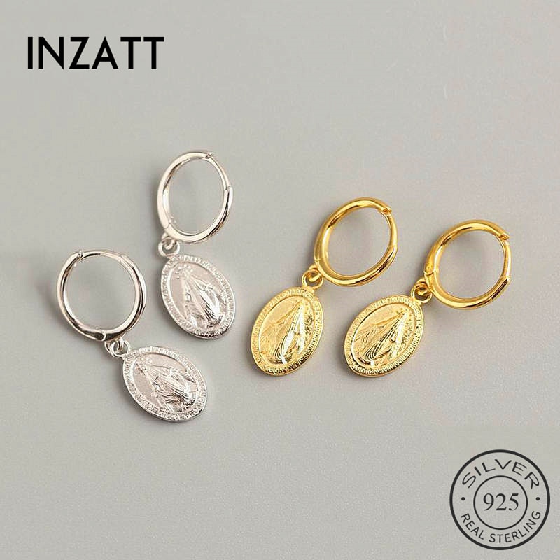 INZATT réel 925 Sterling argent Vintage géométrique rond boucles d'oreilles pour les femmes de fête Fine bijoux accessoires