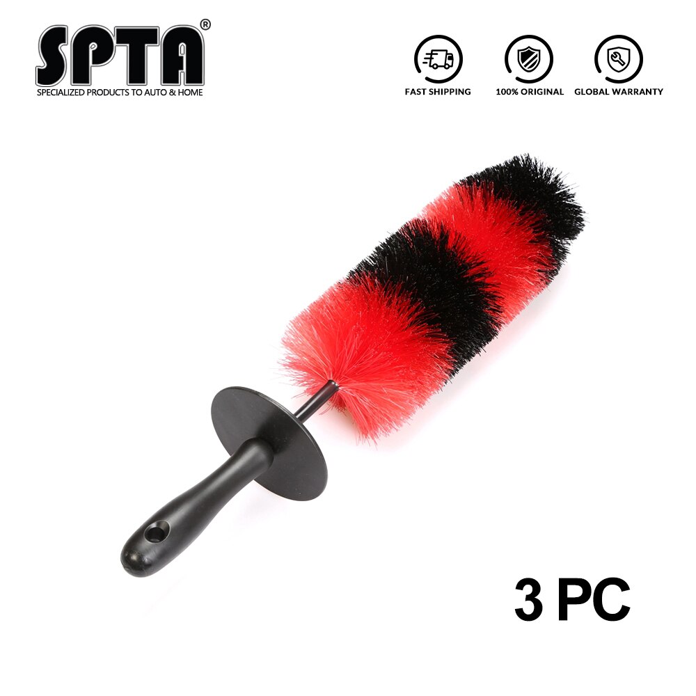 SPTA 18" Wheel Brush Flexible Rim Cleaner Rocket Shape Red and Black Car Cleaning Products Wash Tools for Auto Wheel Cleaning: 3 Pcs Short Brush