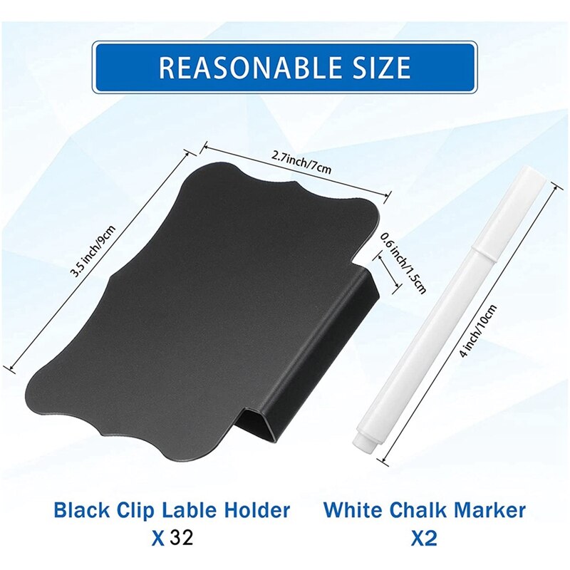 32 Pieces Basket Labels Clips and Pens Set, Includes 32 Pieces Kitchen Clip Label Holder and 2 Pieces Chalk