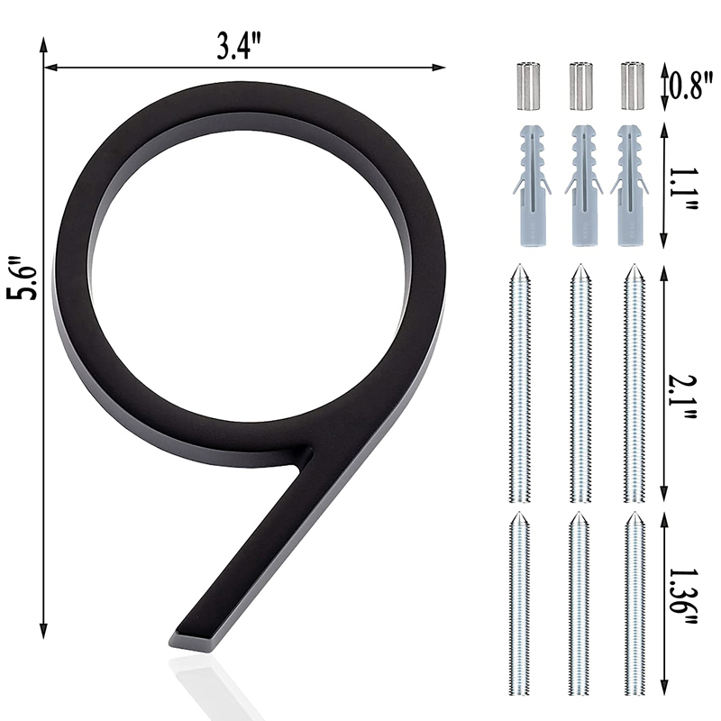 5,6 inch appartement deurnummers waterdicht zinklegering straat brievenbus huisadresborden zwart modern huis drijvende plaat cijfer: Saffier