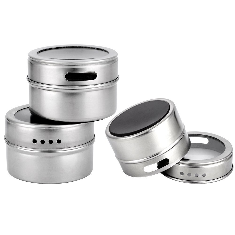 8Pcs /12Pcs Magnetic Spice Jar Set Stainless Steel Spice Tins Spice Storage Container Pepper Seasoning Sprays Tools