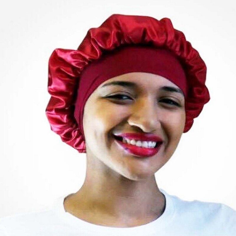 Bonnet en Satin pour femme 58cm | Bonnet de nuit, en soie, soins des cheveux longs, chapeau de tête ajustable, chapeaux de douche