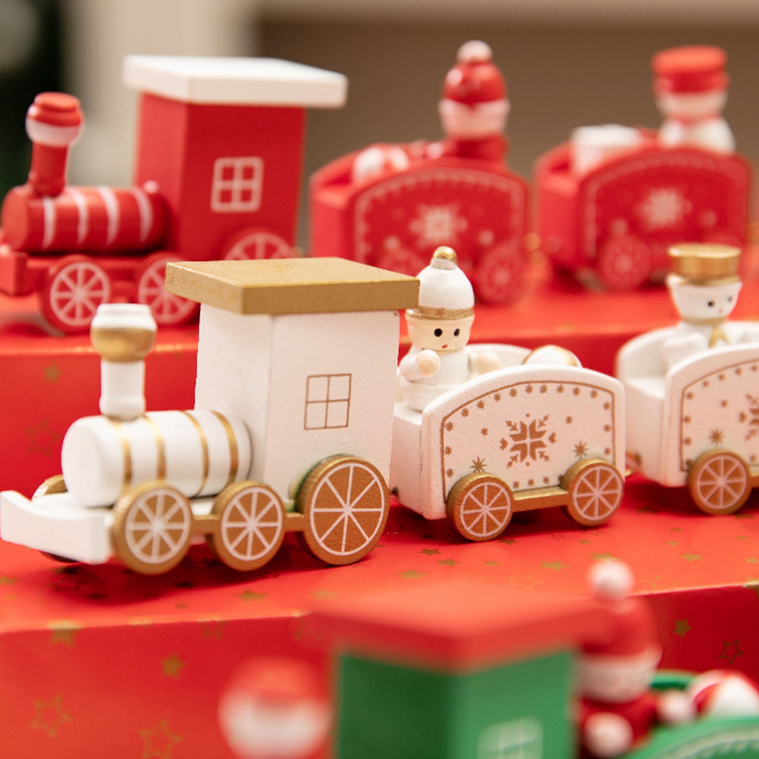 Søde træ mini juletog ornamenter fest børnehave dekor til børn småbørn børn legetøj xmas