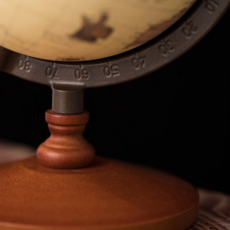 World Globe Earth Map English Retro Wooden Base Terrestrial Globe Geography Education Decorative Globe Bussiness 14cm