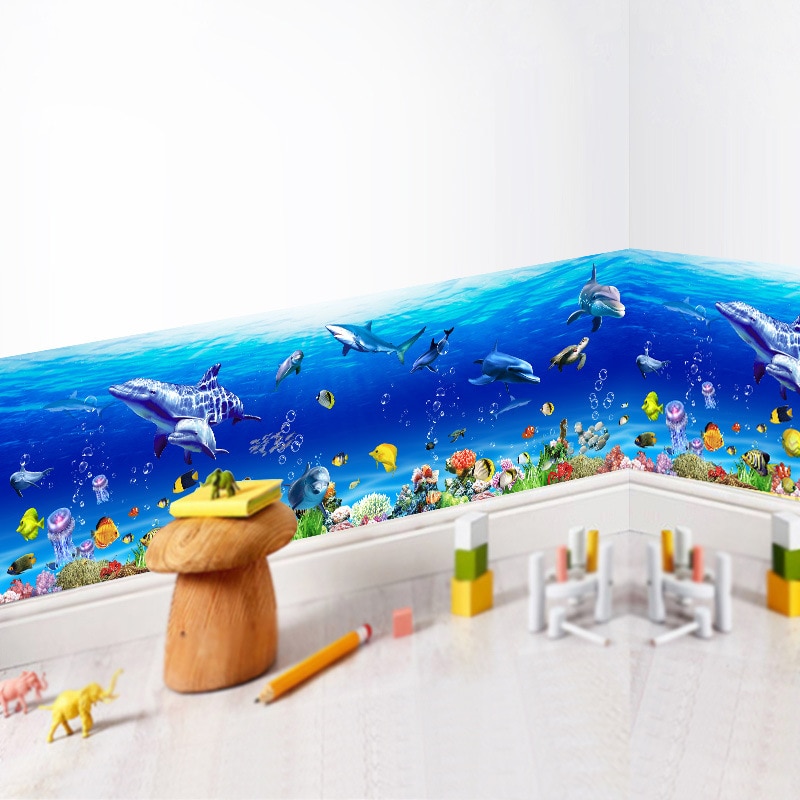 Verwijderbare Muurstickers Onderwaterwereld Zee Vis Plint Lijn Sticker Voor Baby Kids Nursery Badkamer Home Decor Pvc Decals