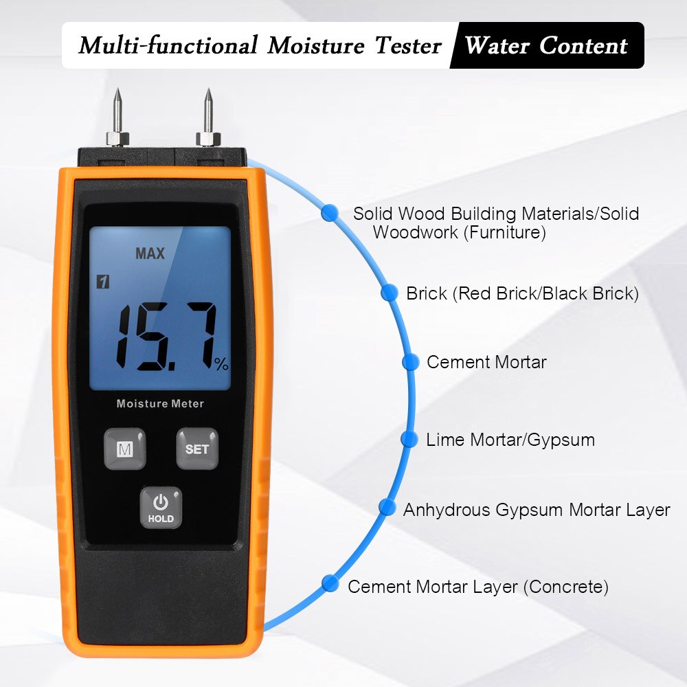 Handheld Mini Vochtmeter Digitale Lcd Hout Damp Meter Hout Vocht Detector Vochtigheid Tester Voor Sheetrock Mortel Beton