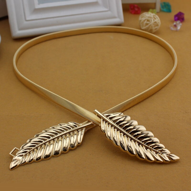 Cinto de casamento em metal, dourado e prata, fivela decorativa de folhas, elástico, faixas de cinto, acessórios, vestido formal: Dourado