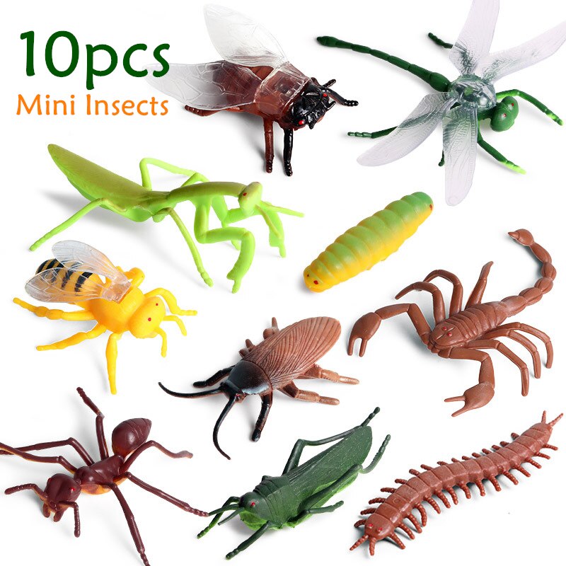 10 stk mini simulation insekter model guldsmede myre bi skorpion tusindben cikade græshoppe uddannelse legetøj børn: Default Title