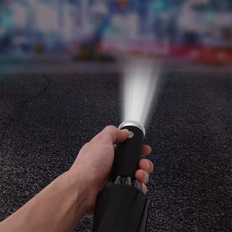 Women's Umbrella Automatic Windproof Fold Inverted Umbrella LED Flashlight 10/12K Reverse Reflective Stripe Rain Sun Umbrella