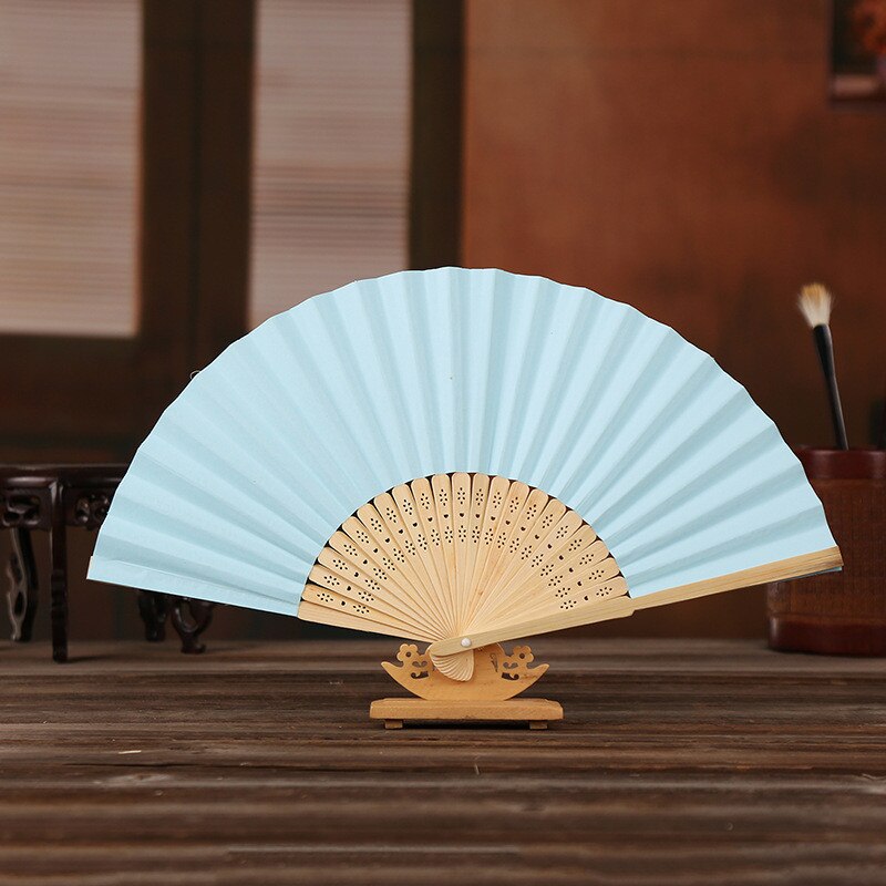 1PC 7 Inch White Paper Fan Empty White Folding Fan Color Children's Painting Fan DIY Hand Painted Pigment Surface Folding Fan: light blue