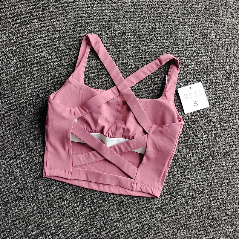 Sujetador deportivo con tiras cruzadas para mujer, Sujetador deportivo sin costuras de alto impacto, Top Sexy para Yoga y Fitness, ropa interior deportiva, sujetador de realce, Top deportivo para mujer: S / Rosa