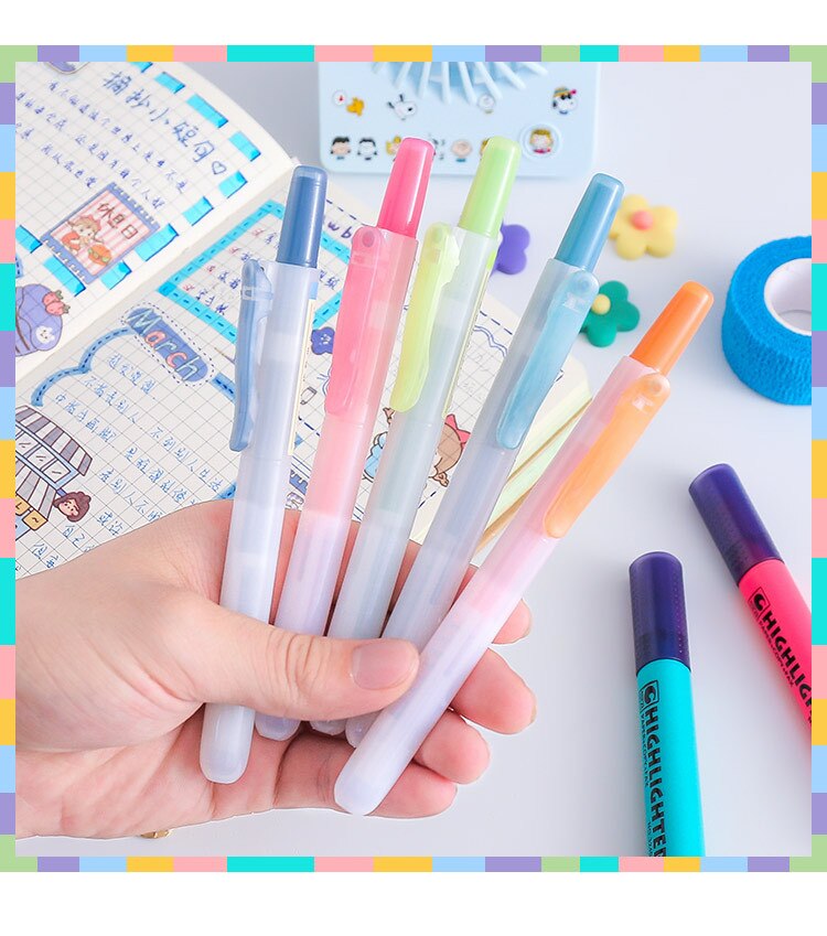 5 stk journal markeringspenne vintage farve gradient penne sæt hurtigt tør gel blæk pen og fluorescerende skole papirvarer
